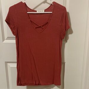 Pink Rose Short Sleeve Crisscross Rust Top